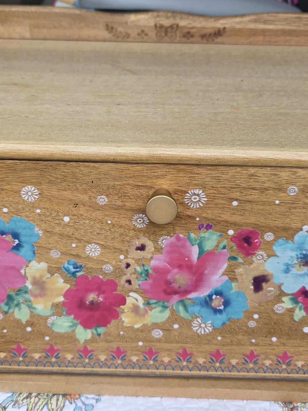 Pioneer Woman Wooden Floral Bread Box Vintage - Pink & Blue Floral